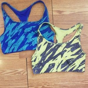 2 Medium Reversible Sports Bras Blue Yellow